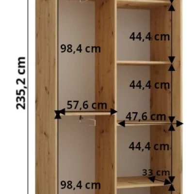 Šatníková skriňa ASIRI 1 - 110/45 cm, biela / dub artisan / čierna