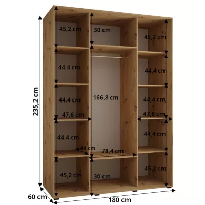 Šatníková skriňa ASIRI 13 - 180/60 cm, čierna / zlatá