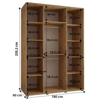 Šatníková skriňa ASIRI 13 - 180/60 cm, čierna / strieborná