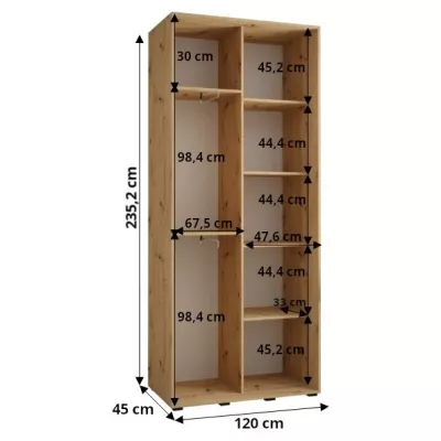 Šatníková skriňa ASIRI 1 - 120/45 cm, biela / čierna