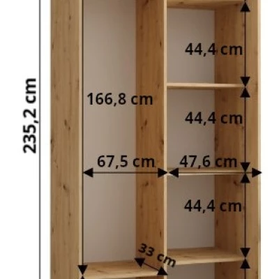 Šatníková skriňa ASIRI 1 - 120/45 cm, biela / dub artisan / strieborná