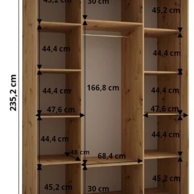 Šatníková skriňa ASIRI 13 - 170/60 cm, dub artisan / čierna / strieborná