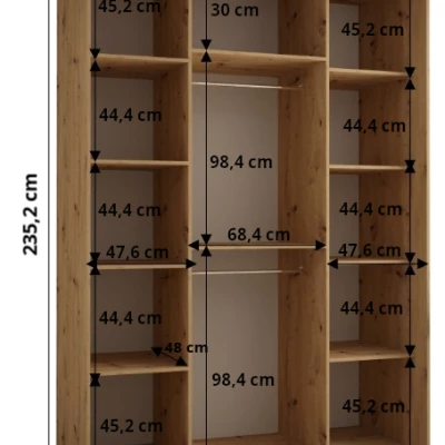 Šatníková skriňa ASIRI 13 - 170/60 cm, dub artisan / biela / strieborná