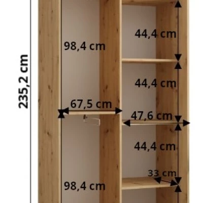 Šatníková skriňa ASIRI 1 - 120/45 cm, dub artisan / biela / strieborná