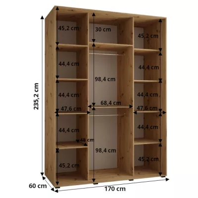 Šatníková skriňa ASIRI 13 - 170/60 cm, čierna / strieborná