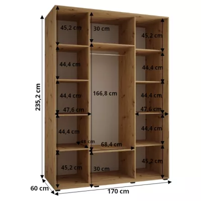 Šatníková skriňa ASIRI 13 - 170/60 cm, čierna / čierna