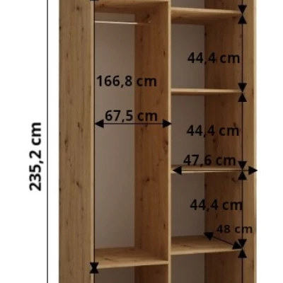 Šatníková skriňa ASIRI 1 - 120/60 cm, biela / čierna