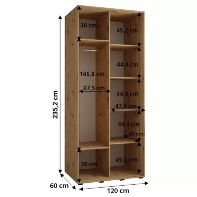 Šatníková skriňa ASIRI 1 - 120/60 cm, biela / čierna