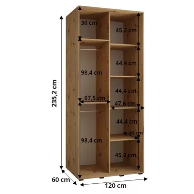 Šatníková skriňa ASIRI 1 - 120/60 cm, biela / čierna