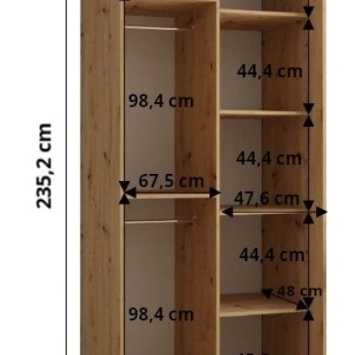 Šatníková skriňa ASIRI 1 - 120/60 cm, biela / dub artisan / strieborná