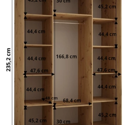 Šatníková skriňa ASIRI 13 - 170/60 cm, biela / dub artisan / strieborná