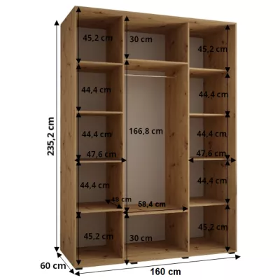 Šatníková skriňa ASIRI 13 - 160/60 cm, čierna / zlatá