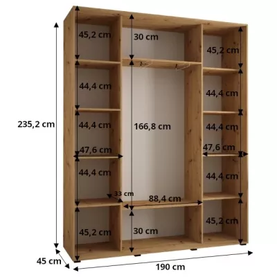 Šatníková skriňa ASIRI 7 - 190/45 cm, dub artisan / strieborná