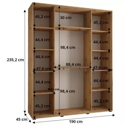 Šatníková skriňa ASIRI 7 - 190/45 cm, dub artisan / čierna