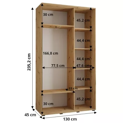 Šatníková skriňa ASIRI 1 - 130/45 cm, biela / čierna / strieborná