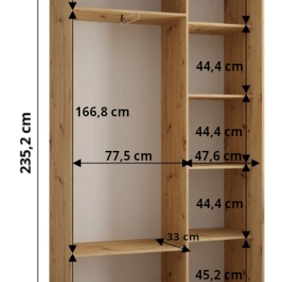 Šatníková skriňa ASIRI 1 - 130/45 cm, biela / dub artisan / čierna