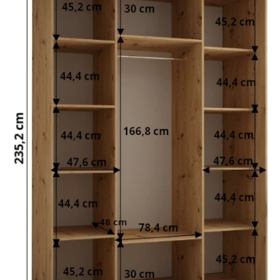 Šatníková skriňa ASIRI 7 - 180/60 cm, biela / dub artisan / strieborná