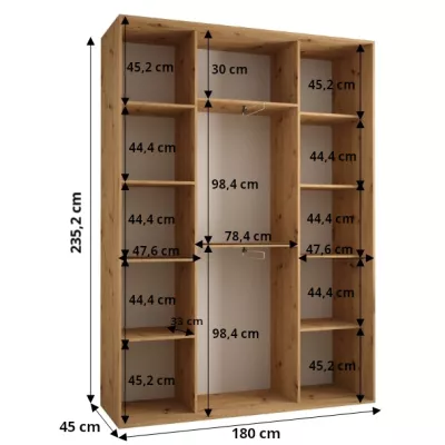 Šatníková skriňa ASIRI 7 - 180/45 cm, dub artisan / čierna