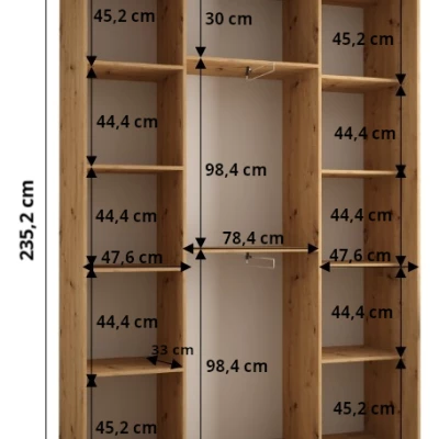 Šatníková skriňa ASIRI 7 - 180/45 cm, dub artisan / biela / čierna