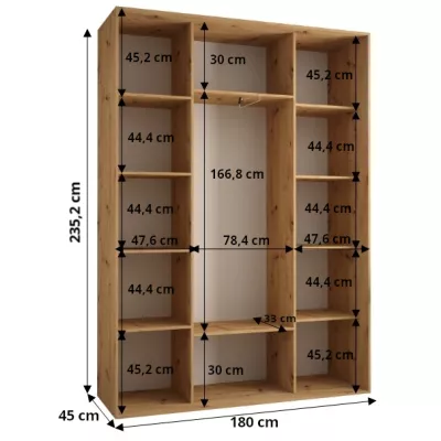 Šatníková skriňa ASIRI 7 - 180/45 cm, čierna / strieborná