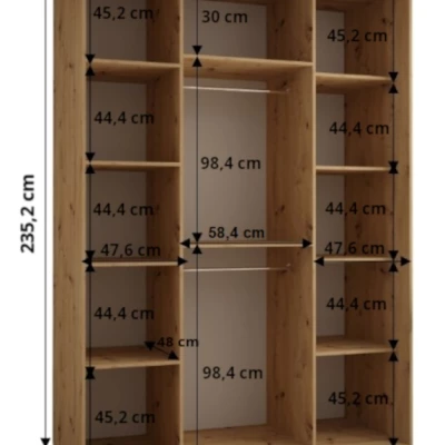 Šatníková skriňa ASIRI 13 - 160/60 cm, biela / dub artisan / strieborná