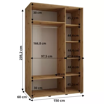 Šatníková skriňa ASIRI 13 - 150/60 cm, dub artisan / strieborná