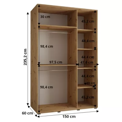 Šatníková skriňa ASIRI 13 - 150/60 cm, dub artisan / strieborná