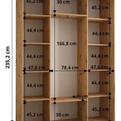 Šatníková skriňa ASIRI 7 - 180/45 cm, biela / dub artisan / strieborná