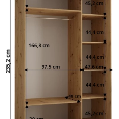 Šatníková skriňa ASIRI 13 - 150/60 cm, biela / dub artisan / strieborná