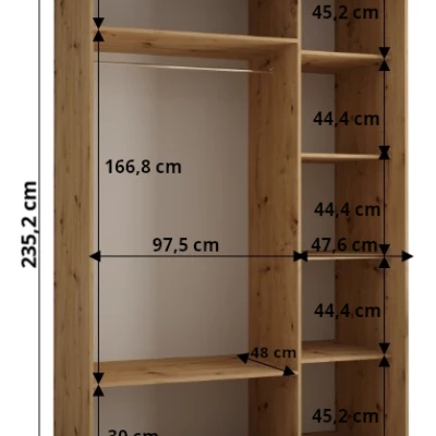 Šatníková skriňa ASIRI 13 - 150/60 cm, biela / dub artisan / čierna