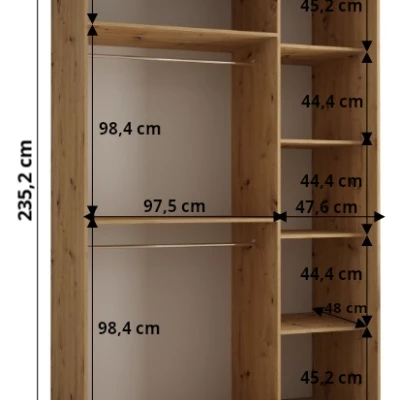 Šatníková skriňa ASIRI 13 - 150/60 cm, biela / dub artisan / čierna