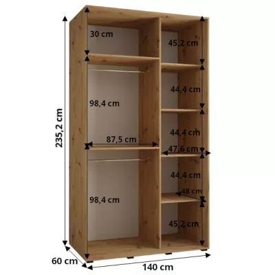 Šatníková skriňa ASIRI 13 - 140/60 cm, čierna / strieborná