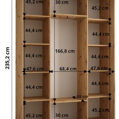 Šatníková skriňa ASIRI 7 - 170/45 cm, dub artisan / čierna / čierna