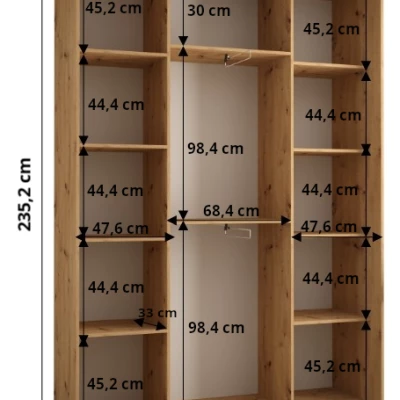 Šatníková skriňa ASIRI 7 - 170/45 cm, dub artisan / čierna / čierna