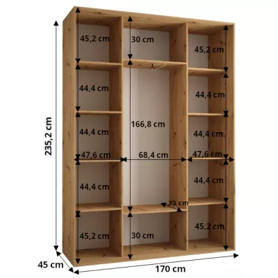 Šatníková skriňa ASIRI 7 - 170/45 cm, čierna / zlatá