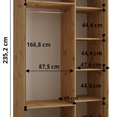 Šatníková skriňa ASIRI 13 - 140/60 cm, biela / dub artisan / strieborná