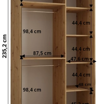 Šatníková skriňa ASIRI 13 - 140/60 cm, biela / dub artisan / strieborná