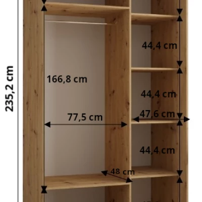 Šatníková skriňa ASIRI 13 - 130/60 cm, dub artisan / čierna