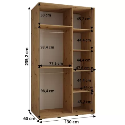 Šatníková skriňa ASIRI 13 - 130/60 cm, čierna / strieborná