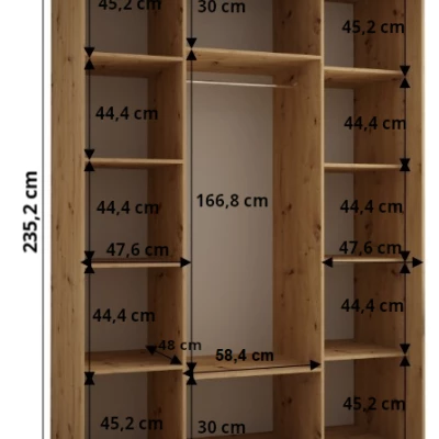 Šatníková skriňa ASIRI 7 - 160/60 cm, biela / dub artisan / strieborná