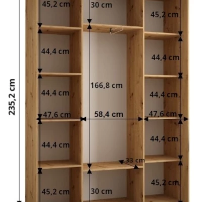 Šatníková skriňa ASIRI 7 - 160/45 cm, dub artisan / čierna / strieborná