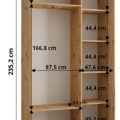 Šatníková skriňa ASIRI 1 - 140/45 cm, biela / čierna / zlatá