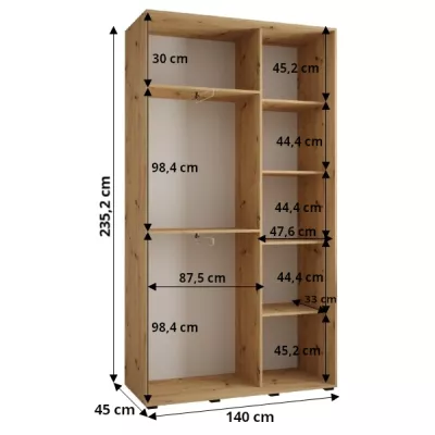 Šatníková skriňa ASIRI 1 - 140/45 cm, biela / čierna / zlatá