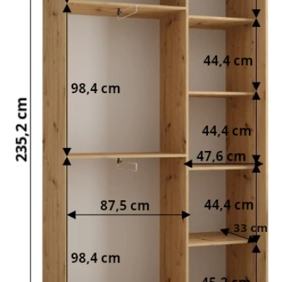 Šatníková skriňa ASIRI 1 - 140/45 cm, biela / dub artisan / čierna