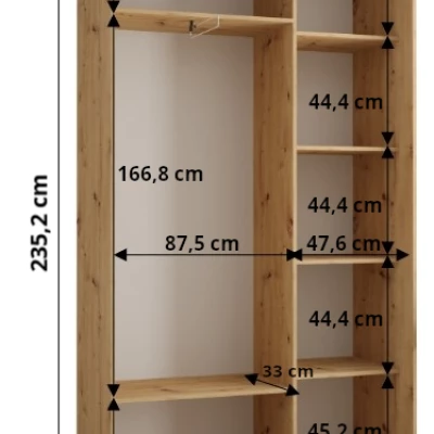 Šatníková skriňa ASIRI 1 - 140/45 cm, dub artisan / biela / strieborná