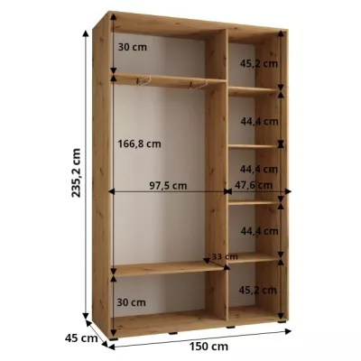 Šatníková skriňa ASIRI 1 - 150/45 cm, biela / čierna