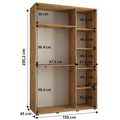 Šatníková skriňa ASIRI 1 - 150/45 cm, biela / čierna / čierna