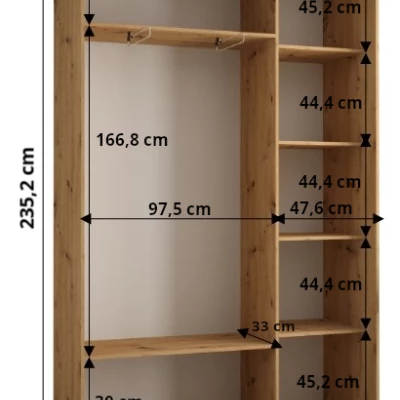 Šatníková skriňa ASIRI 1 - 150/45 cm, biela / dub artisan / čierna