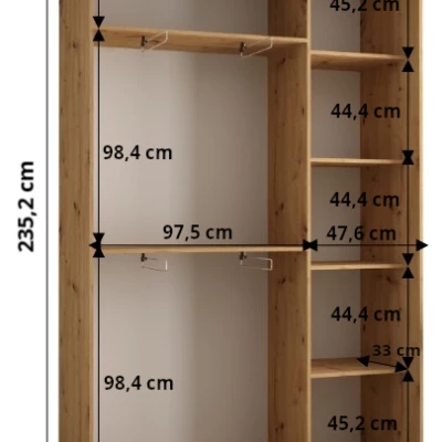 Šatníková skriňa ASIRI 1 - 150/45 cm, biela / dub artisan / čierna