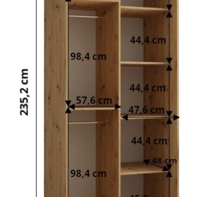 Šatníková skriňa ASIRI 12 - 110/60 cm, dub artisan / strieborná